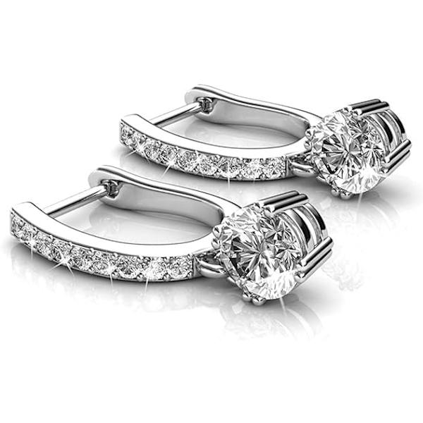 Hoop Loop Örhängen i vitt guld med Element Crystal Sparkling Smyckeskrin Present till mors dag Kvinnor Flicka Mor Fru