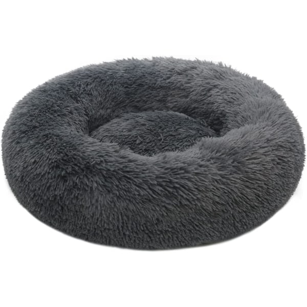 Dog Bed, Cat 40CM, Washable Anti-Slip Round Plush Pet Bed Cushion (Dark Grey)