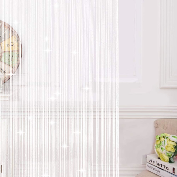 Glitter String Dørgardiner Panel, Fluenetgardin, Døråbningsdeler til Vindue Dekorativ 100x200cm (Hvid)