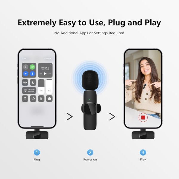 Trådløse mikrofoner til iPhone iPad, Clip-on Lapel Lavalier Bluetooth-mikrofon til videooptagelse, pc, bærbar computer, livestreaming (iOS og USB-C/2 mikrofoner)
