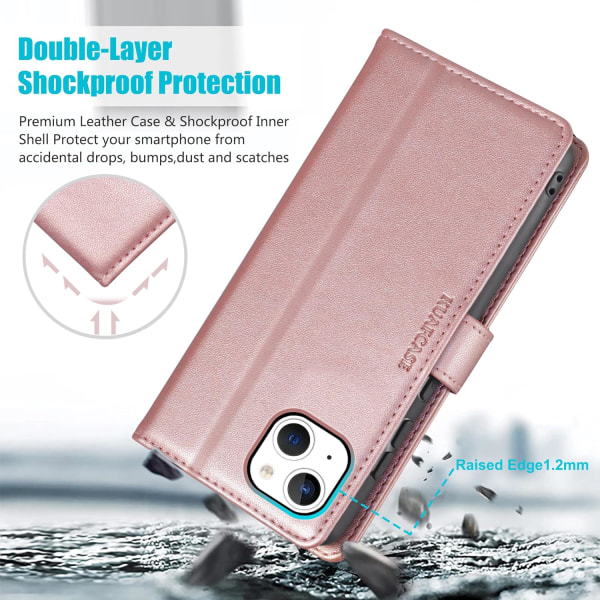 Kompatibel for iPhone 13-deksel med 4 kortspor Magnetisk lukking Støtstativ Støtsikkert beskyttende telefondeksel Kompatibel for iPhone 13 - Rose Pink