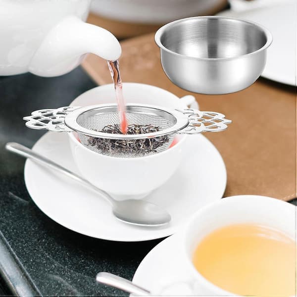 2-pakning tesilskål, teinfuser i rustfritt stål, teinfuser med netting