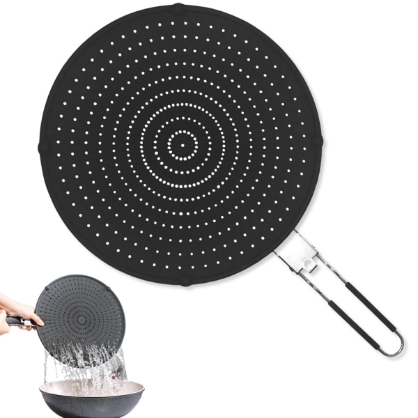 Stänkskydd av silikon för matlagning, stänkskydd för kokkärl 32 cm Köksöverkokningsskydd Stänkskydd Pannor Stänkskydd Universal (svart)