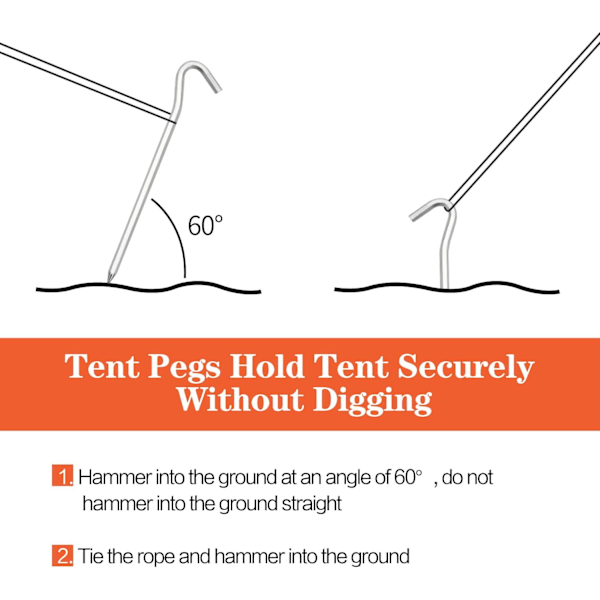 16-pakks teltplugger i aluminium med krok, 7\" sekskantet stang, lette baldakinplugger for camping, baldakin, utendørsdekorasjon