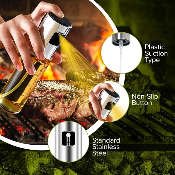 Oljespruta för kök och air Fryer 100ml Spray för kök Läcksäker glasolja med dispensertillbehör för fritös