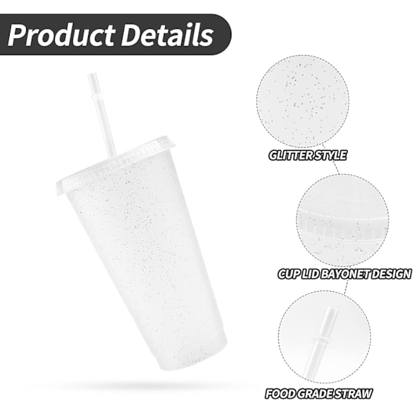 Återanvändbar plastkopp 5 st färgade akrylglas med lock och sugrör plast bulk isplast kallt vatten tumbler kaffekoppar (vit) Transparent