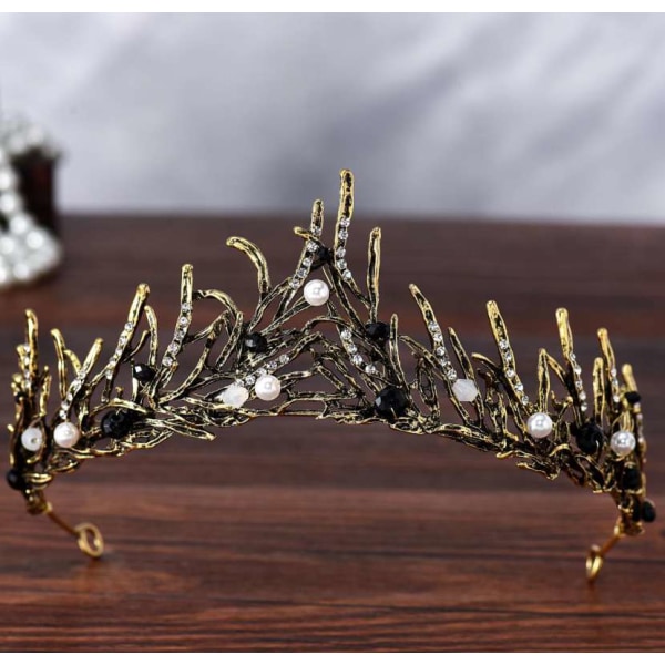Vintage Princess Hair Crown Handmad Gold Leaf Tiara Pearl Brudekrone Bryllup Tiaras Hårtilbehør