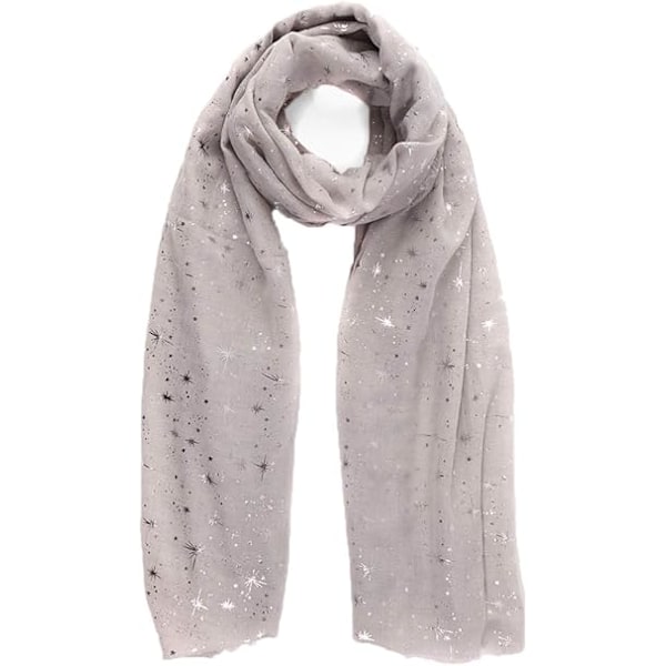 Evening Star Sparkle tørklæder til kvinder Letvægts Shawl Bryllup Folie Trykt Tørklæde Wrap Stjerner og Måneder, Lysegrå Tørklæde Med Sølvstjerner
