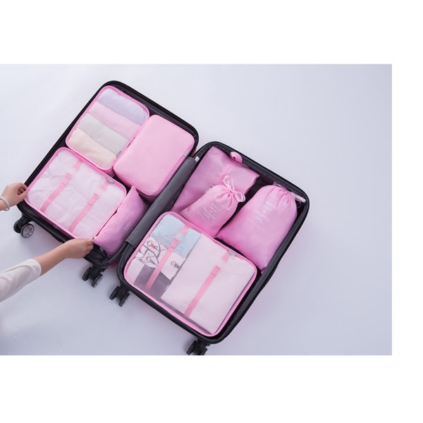 8-delad resväska organizer resekläder väskor set, packningskuber resväska organizer rese set, ryggsäck packning kuber för semester pink