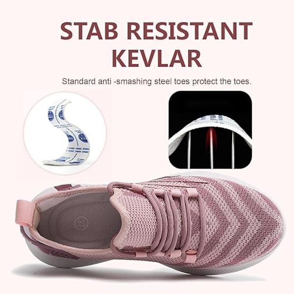 Sikkerhedssko til kvinder, lette stål tåbeskyttelse, sikkerhedssneakers, komfortable, åndbare arbejdssko 38,5 EU Pink 38.5 EU
