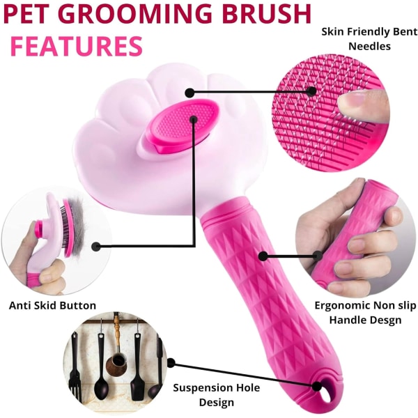 Pet Brush Brush - Husdjursvårdsborste för korthåriga eller långhåriga katter Valp Kattungemassage för att ta bort lös underull, minska håravfall upp till 95 % (rosa) Pink