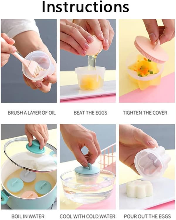 Egg Poaching Cups Egg Steamed Bakeware Pudding Mold Cooking Tools for Kitchen 4PCS egg boiler Pink