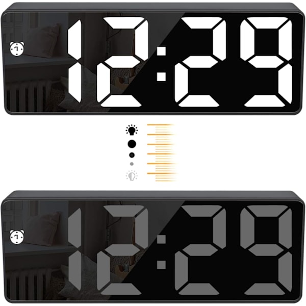 Digital väckarklocka, stor LED-display, med snoozefunktion och justerbar ljusstyrka USB-laddning, kontor Black