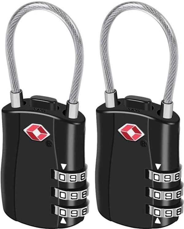 Godkända bagagekombinationslås, (2-pack) kombinationsreslås för resväskor, resväskor, skåp, gym (svart)