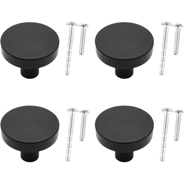 4 kpl pyöreät kaapin nupit 30mm pyöreät kaapin nupit pyöreät mattamustat kaapin nupit mattamustat laatikon nupit kiinnitysruuveilla (musta) Black