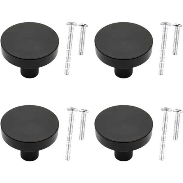 4 Pcs Kitchen Cabinet Knobs 30mm Round Cabinet Knobs Round Flat Black Cabinet Knobs Matte Black Drawer Knobs with Mounting Screws (Black)