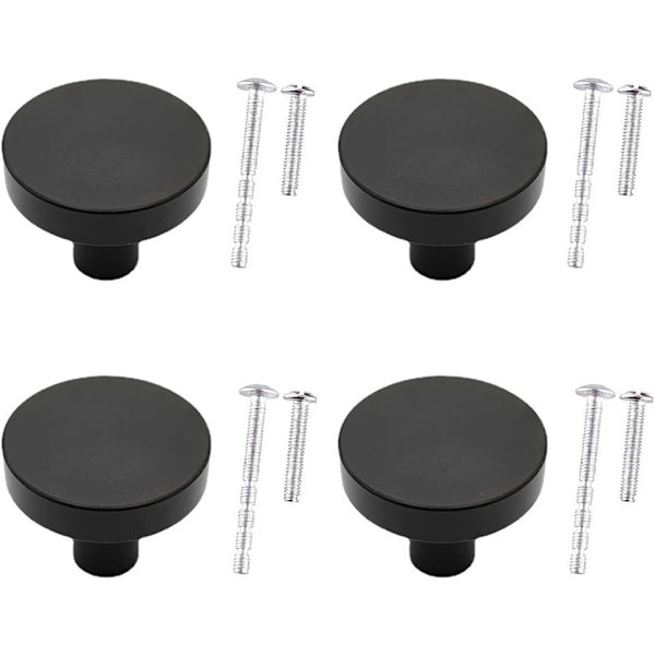 4 stk. køkkenskabsknopper 30mm runde skabsknopper runde flade sorte skabsknopper matte sorte skuffeknopper med monteringsskruer (sort) Black