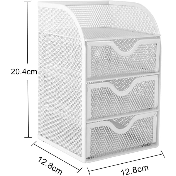 Verkko 3-kerroksinen pieni laatikosto työpöydän järjestäjä työpöydän toimistotarvikkeiden pidike, valkoinen White