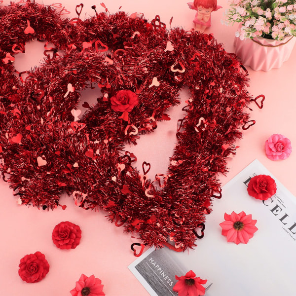 30 cm Ystävänpäivän seppeleet etuoven sisustukseen Punainen hopealanka sydämenmuotoiset seppeleet kalvolla Heart Love Garland seinäkyltti (2 kpl)