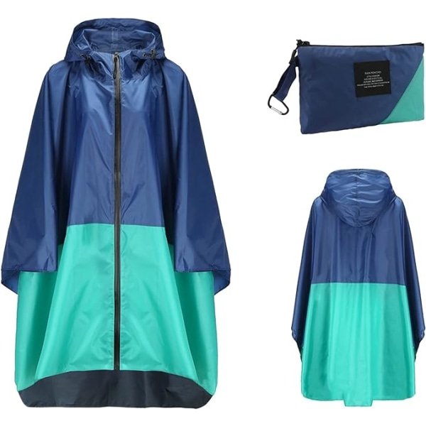 Regnjacka Dam Herr Regnponcho Regnrock Vattentät Lätt Regnkläder med Huva Regnkappa Jacka Regnponcho Cape blue+green