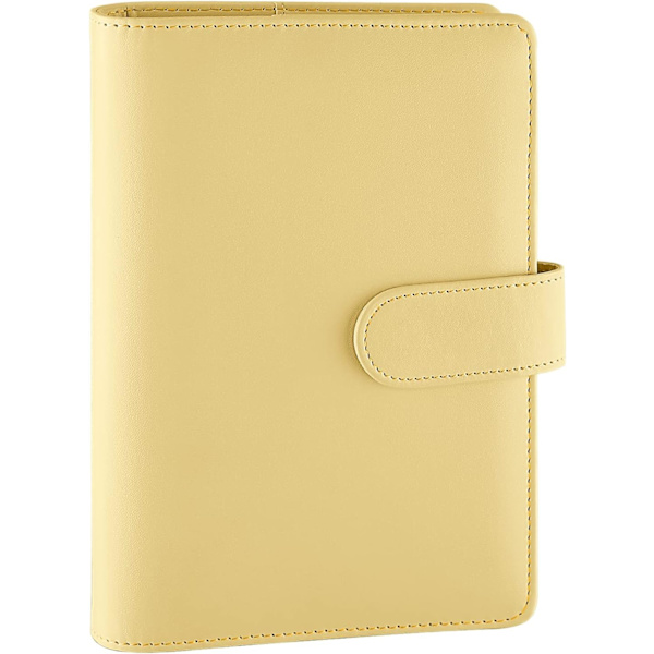 A6 PU Läder Notebook Binder Påfyllningsbar 6 Ring Binder, Lösblad Personlig Planner Binder Omslag med Magnetiskt Spänne Stängning, Gul
