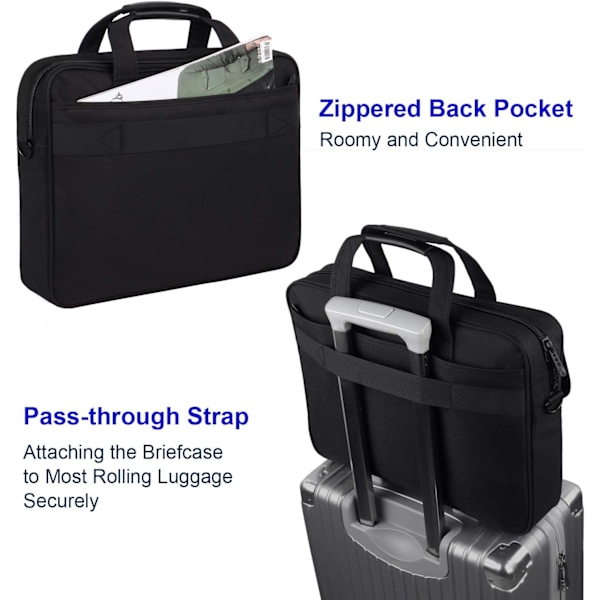 Laptop taske, Business Laptop tasker Aktentaske Kontor taske Laptop bæretaske Computer dokument taske til arbejde, skole, uni, sort-15,7 x 3,1 x 11,8 tommer Black