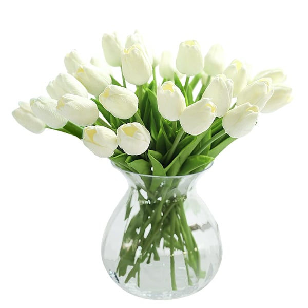 10 st PU Real Touch Latex Konstgjorda Tulpaner Falska Tulpaner Blommor Buketter Blomsterarrangemang för Hemrum Bröllopsbukett Fest Dekor Vit white
