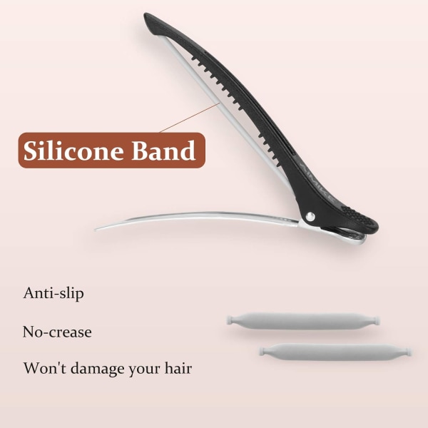 6 stk professionelle hårspænder til styling af sektionering, skridsikre, sporfrie andehårspænder med silikonebånd, salon og Hom10,9 cm