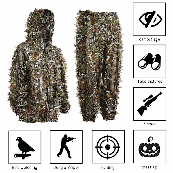 Camouflage Ghillie Suit Blade, Camouflage Jagt Outfit, Camouflage Mænd/Kvinder Jagtbukser og Jakke Skov Kit (L)