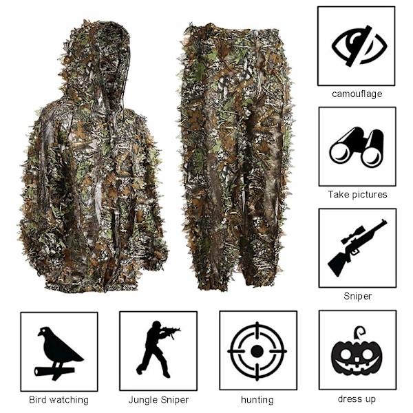 Kamouflage Ghillie Suit Löv, Kamouflage Jakt Outfit, Kamouflage Herr/Dam Jaktbyxor och Jacka Skogskit (L)