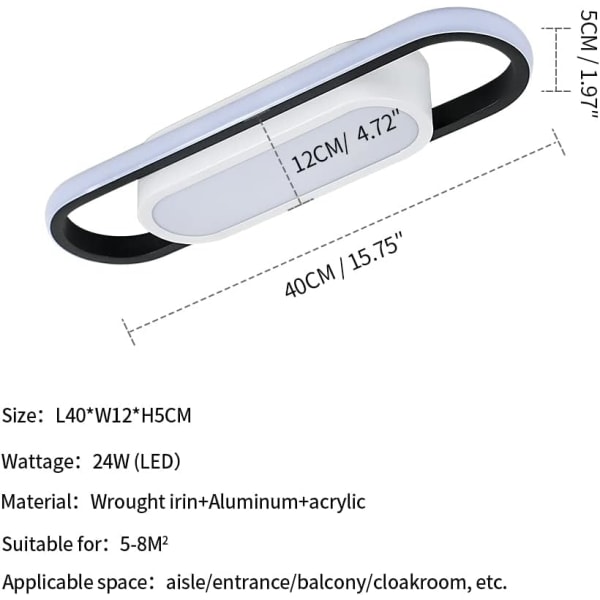 Moderne LED-loftslampe, 24W 1800LM rektangulær loftslampe, køligt hvidt lys 6000K akrylloftlampe til stue, soveværelse, køkken, studie