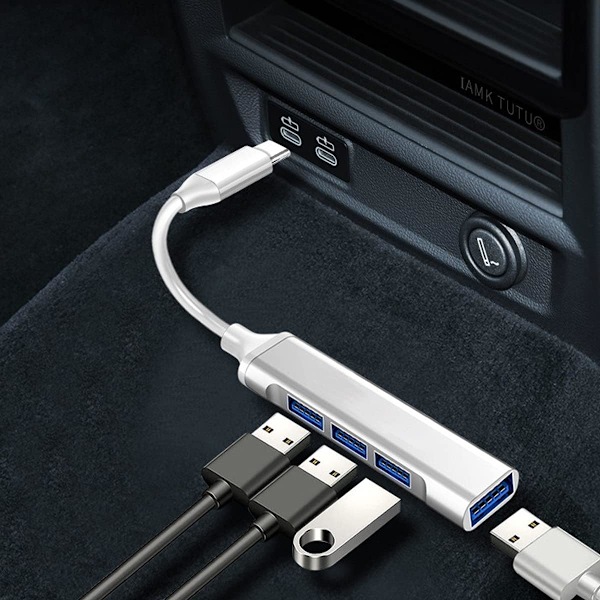 Mini USB C -keskitin 4-in-1 - USB C - USB-sovitin - Moniporttisovitin MacBook Airille - USB Type C - Harmaa