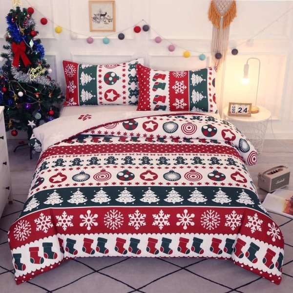 Christmas Patchwork Duvet Cover Sets 220x240 cm with 2 x Pillowcases 50x75 cm, Microfiber Bedding Set with Zipper Closure Bedding Set