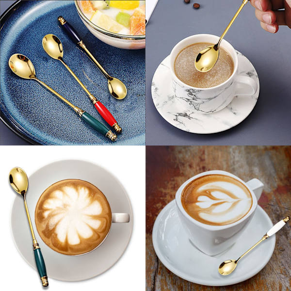4 stk. Latte skeer, rustfrit stål guld lang håndtag skeer kaffeske teske dessertske, egnet til kaffe, te