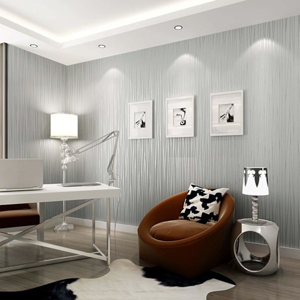 Modern minimalistisk non-woven, 3D tapet rulle glitter metallisk rand texturerad flockning randig tapet (blå 53X1000cm)，grå