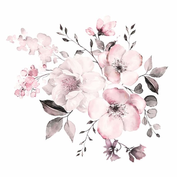 Akvarell väggtatuering vintage FLOWER vine i delikat rosa I väggbilder: 58 x 52 cm I väggdekoration blomma blomma växt blad I väggdekor