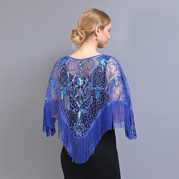 1920'er Stola Sjal Dame Sequin Tørklæder til Aftenkjole Retro Gatsby Fest Kostume Tilbehør blue