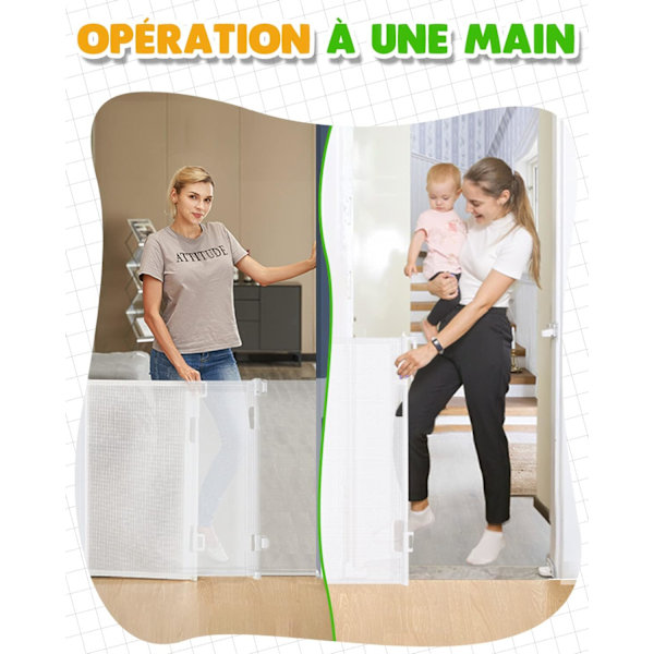 Retractable Safety Gate 0-140cm, Extendable Child Safety Gate, One-handed Operation Dog Gate White