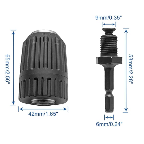 1/2\" nøglefri borepatronadapter - 1/4\" sekskantet skaft, 2-13 mm kapacitet, 1/2-20UNF montering til slagboremaskiner