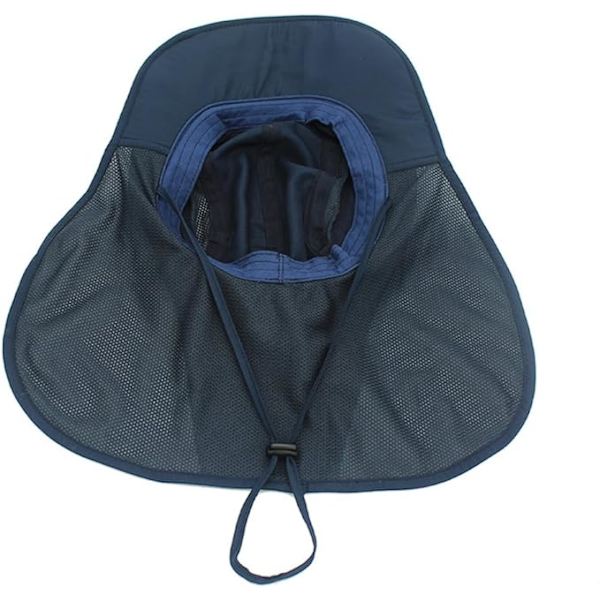 Solhatt Menn Kvinner UPF 50+ Utendørs UV Sommer Cap med Nakkebeskyttelse Fotturer Fiskehatt Strand Foldbar Safari Bush Hatter Mesh Hat Navy blue