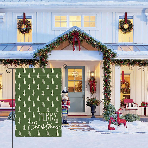 Juletræ Glædelig Jul Haveflag 12x18 Tommer Dobbeltsidet Ude, Festlig Ferie Have Udendørs Dekorativt Flag, Grøn