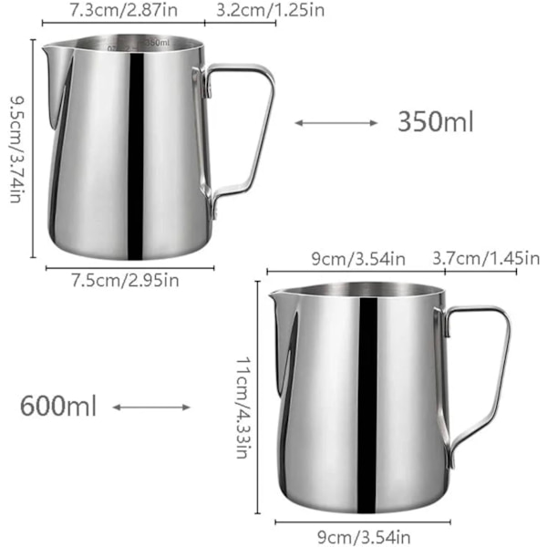 Rustfritt stål espressokanne for steaming, melkeskummerkanne for espressomaskiner, cappuccino latte art, hvit, 350 ml