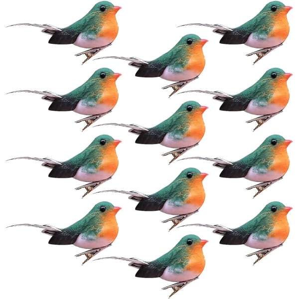 12 st Artificiell Robin Bird Julgransdekoration