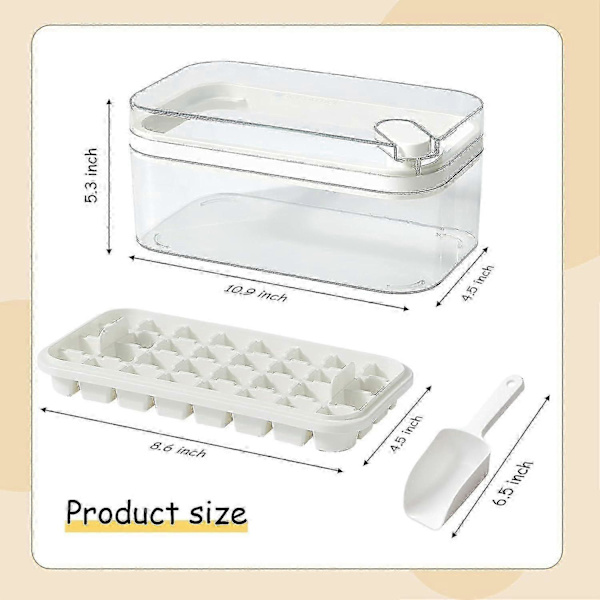 Isbitsform med lock och behållare, 2-pack för frys, 64 st isbitsformar (vit) white