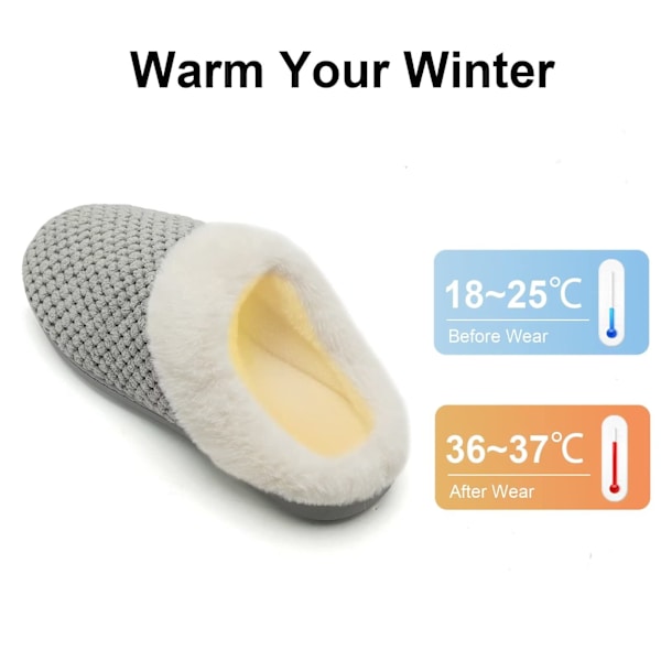 Dame hjemmesko Memory Foam hjemmesko til kvinder Komfortable varme hyggelige skridsikre indendørs udendørs hjemmesko42/43 Gray 42-43