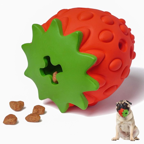 Dog Puzzle Toys, Rubber Dog Chew Toys,Treat Food Dispensing Dog Toys for Teeth Cleaning, Dog Ball Toy, Interactive Dog Enrichment Toys-strawberry