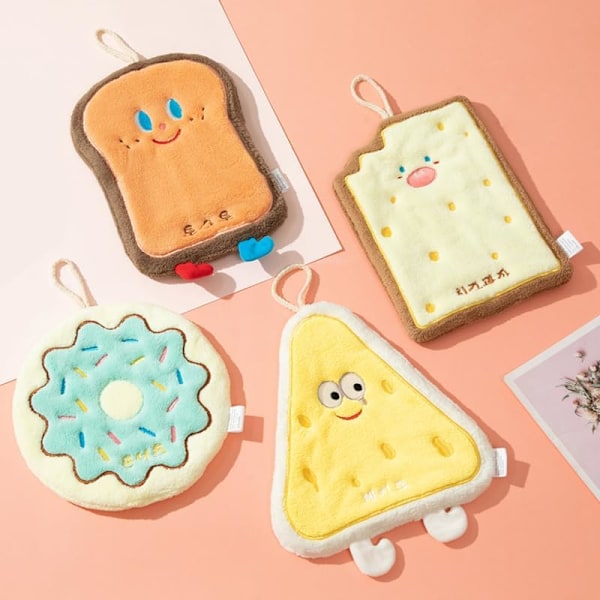 Kreativ söt Kawaii mat Toast Cake Donut tema handduk, torka händerna direkt kök hushållsrengöring trasor handduk tjock korallfleece -Donut