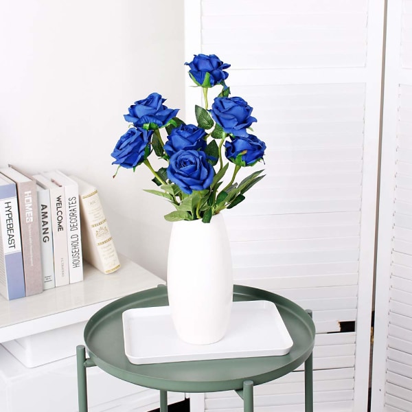 12 kpl keinotekoisia ruusuja, 19,68 tuuman yksi pitkävarsi tekoruusu silkkihääkimppu Realistinen kukka kotipuutarhajuhliin (kukkaruusuja, sininen) dark blue