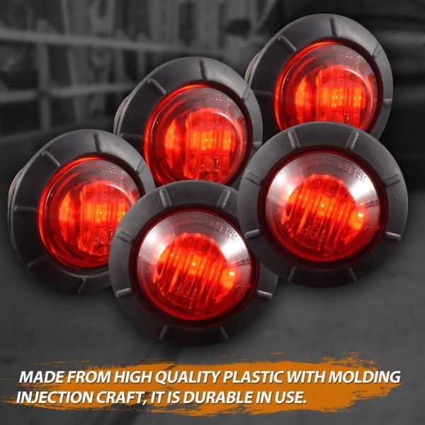 3/4" rund LED foran bak sidemarkeringsindikatorer lys Vanntett kulemarkeringslys 12V for billastebil (rød)
