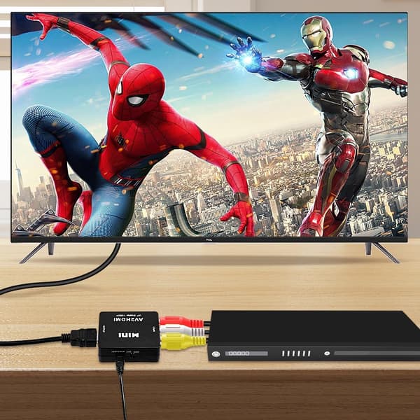 RCA til HDMI-adapter, Mini AV RCA CVBS til HDMI-videokonvertere, understøtter 720 1080P til PC Xbox PS3 PS2 TV STB